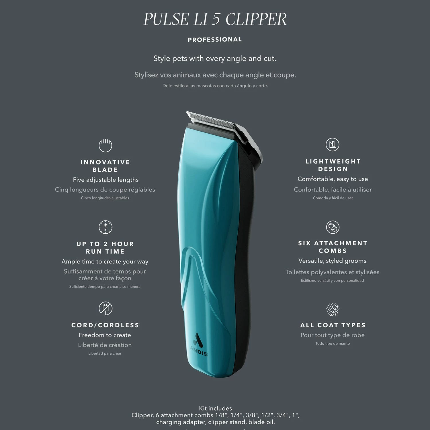 Andis Pulse Li 5 Adjustable Blade Clippers - Image 7