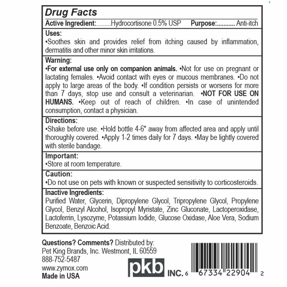 Zymox Anti-Itch .5% Hydrocortisone Topical Spray - Image 2